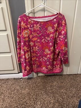 Talbots Women's Pink Floral Boatneck Top - Size 2X